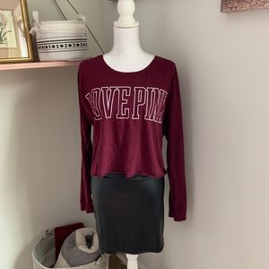 Pink VS Burgundy Long Sleeve Crop Top